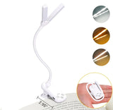 Rechargeable LED Reading Light with 3 Colors & 8 Brightness Levels - Dual Head Clip-On Book Light