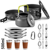 Juego de utensilios de cocina para acampar: juego de vajilla y utensilios de cocina para exteriores antiadherentes con tetera