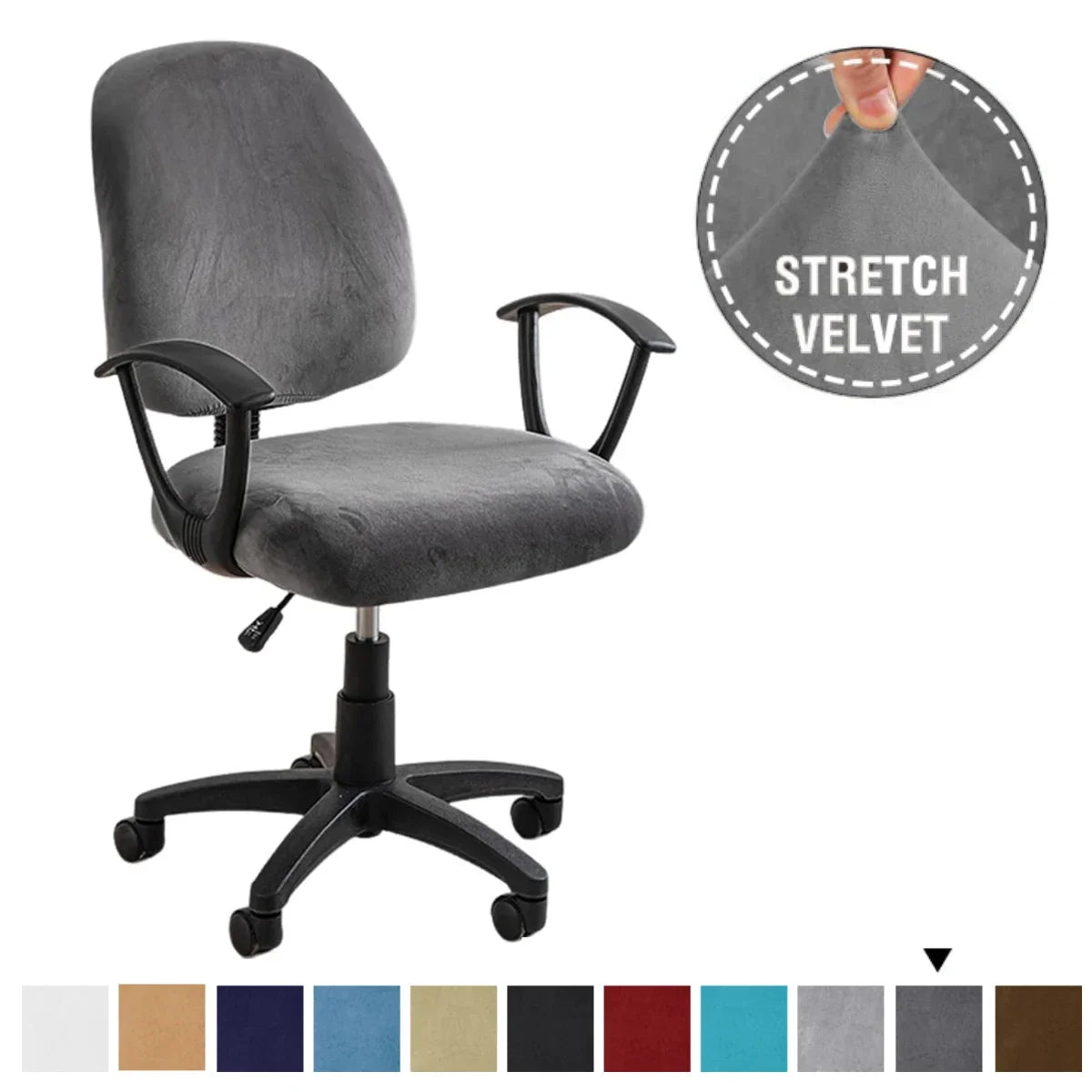 Funda de terciopelo elástico para asiento de silla de ordenador: funda universal de 2 piezas para sillas de oficina y giratorias