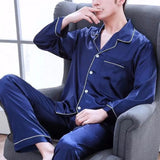 Men’s Plus Size Solid Color Pajama Set – Soft Polyester Long Sleeve Sleepwear with Button Closure
