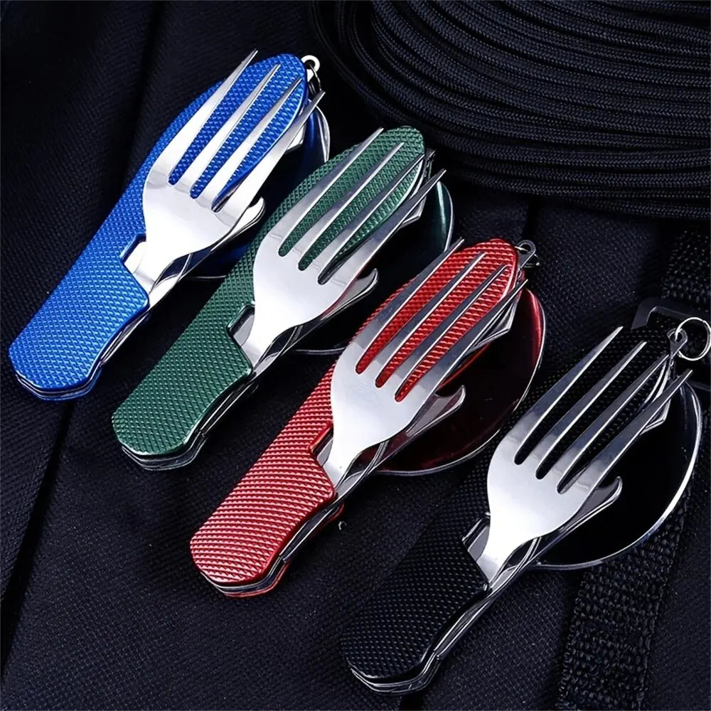 Juego de utensilios de camping plegables: cuchillo, tenedor y cuchara multifunción para viajes al aire libre y picnic 