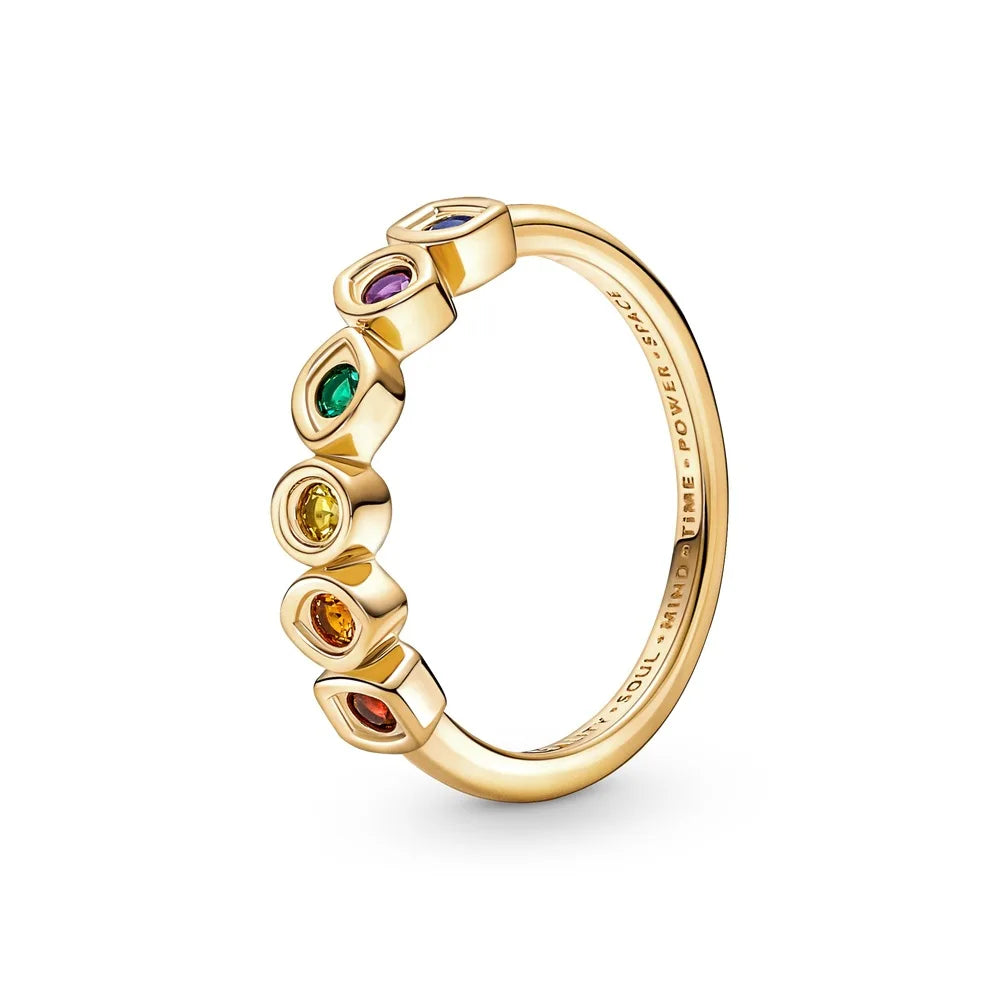 Anillo de plata 925 chapado en oro nuevo 2024 con circonita brillante y doble banda en forma de corazón para mujer, anillo Pandor original, joyería fina