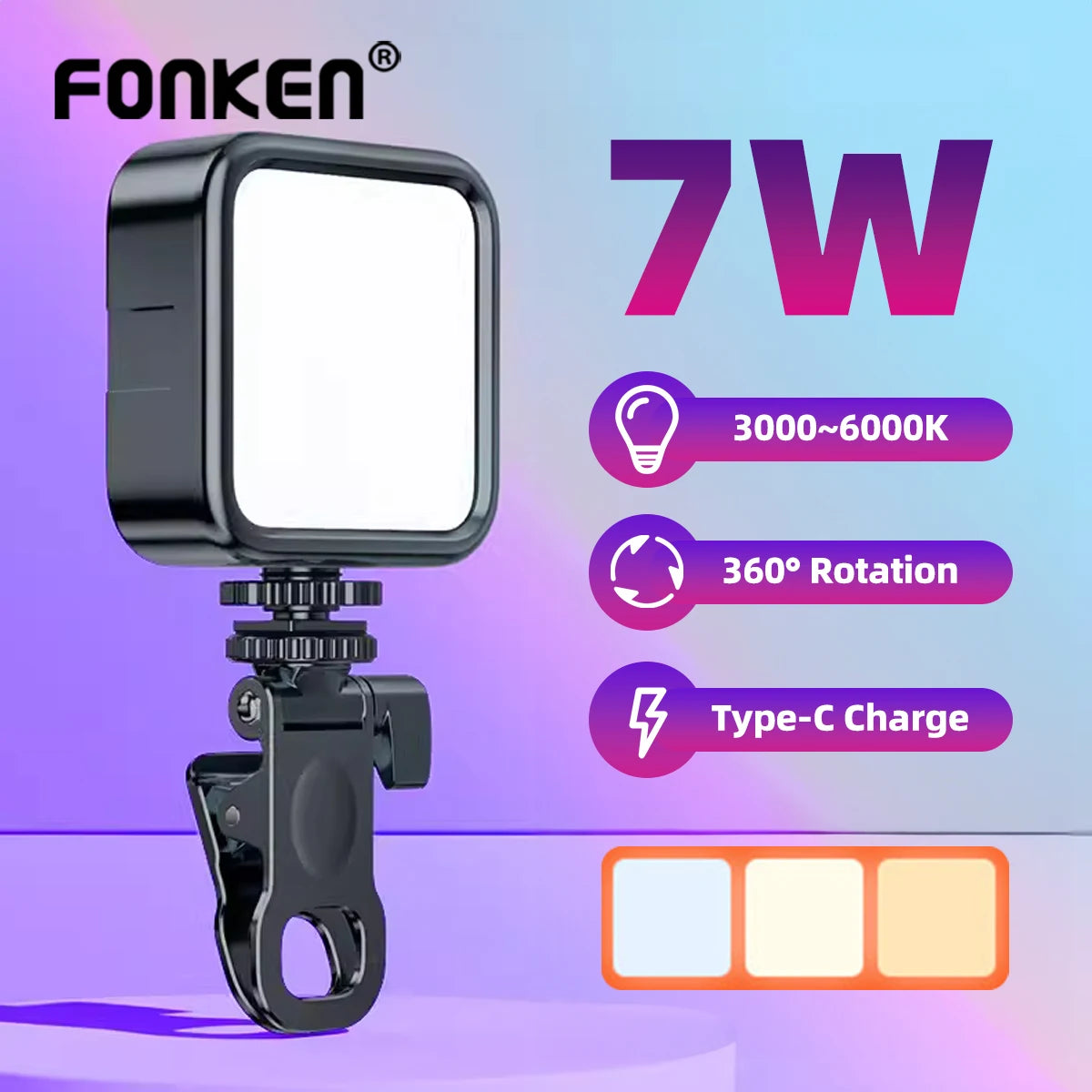 Anillo de luz LED portátil para selfies: luz de relleno con clip para teléfonos, computadoras portátiles y fotografía