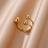 Minimalist Gold Beaded Ring – Adjustable Stainless Steel, Waterproof & Hypoallergenic