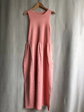 Women's Knit Maxi Vest Dress - Slim Fit Sleeveless Tank Dress in Pink & Black