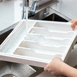 Organizador de cubiertos expandible con cajón: bandeja ajustable para guardar utensilios y cubiertos