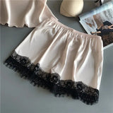 Conjunto de pijama para mujer, moda, escote en V, satén elástico, babydoll, encaje, lencería sexy, pijama con lazo, pantalones cortos para dormir, ropa de dormir nueva