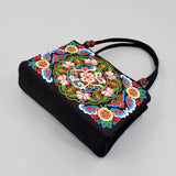 Floral Embroidered Canvas Handbag – Stylish Zipper Tote for Women