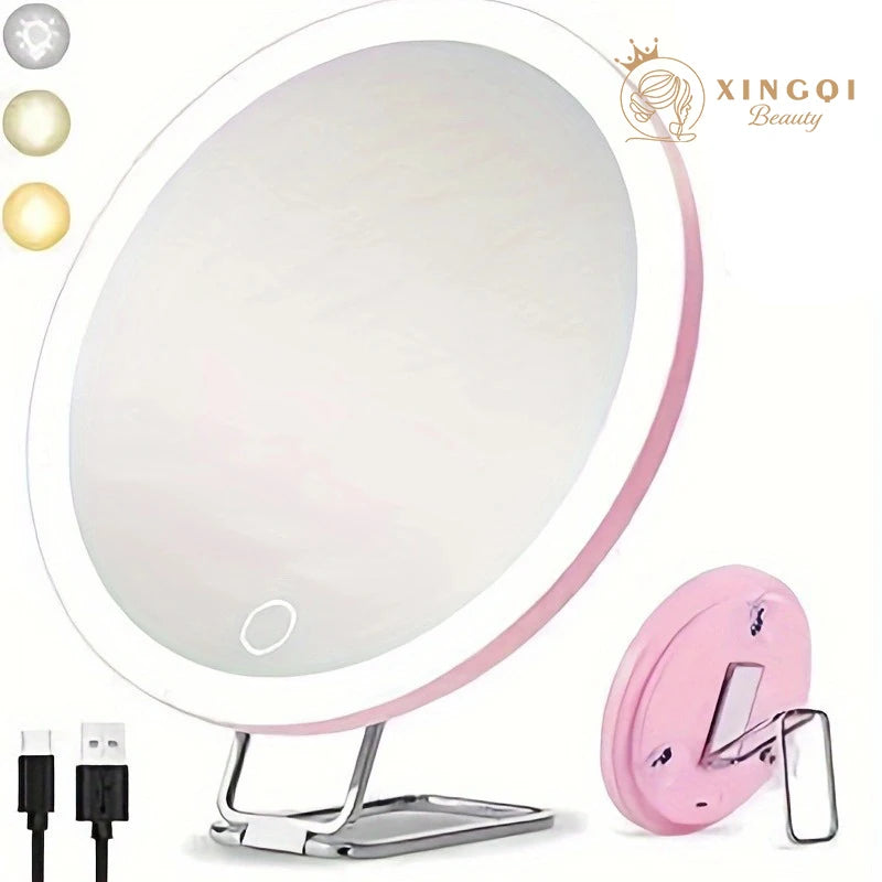 Portable LED Magnifying Mirror with 5X-30X Zoom – Adjustable Light & Foldable Design