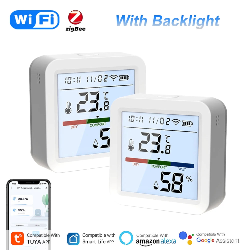 Smart WiFi & Zigbee Temperature Humidity Sensor – Works with Alexa & Google Home