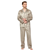 Men’s Silk Pajama Set – Full Sleeve Luxury Loungewear with Button Closure and Elastic Waist