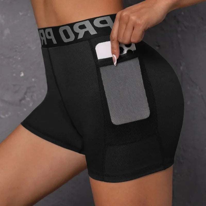 Women's High Waist Yoga Shorts with Pockets - Booty Lifting Workout Shorts for Gym & Training