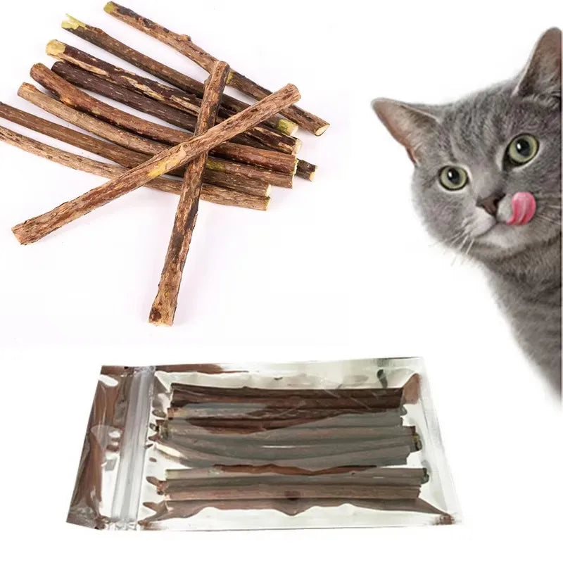 Natural Wood Cat Chew Sticks – 100% Safe Polygonum Catnip Toy for Dental Health & Play