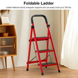 3-Step Folding Ladder with Handrail - 300 lb Capacity Steel Step Stool for Home Use