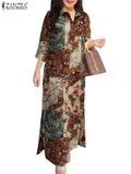 Casual Cotton Ankle-Length Sundress for Women - Spring Summer Turn-Down Collar