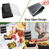 Contenedores de comida desechables negros: cajas de plástico para llevar con tapas para ensaladas, sándwiches y almacenamiento de cocina