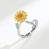 Sunflower Spinner Ring - Stainless Steel Initial Letter Anxiety Relief Jewelry for Women