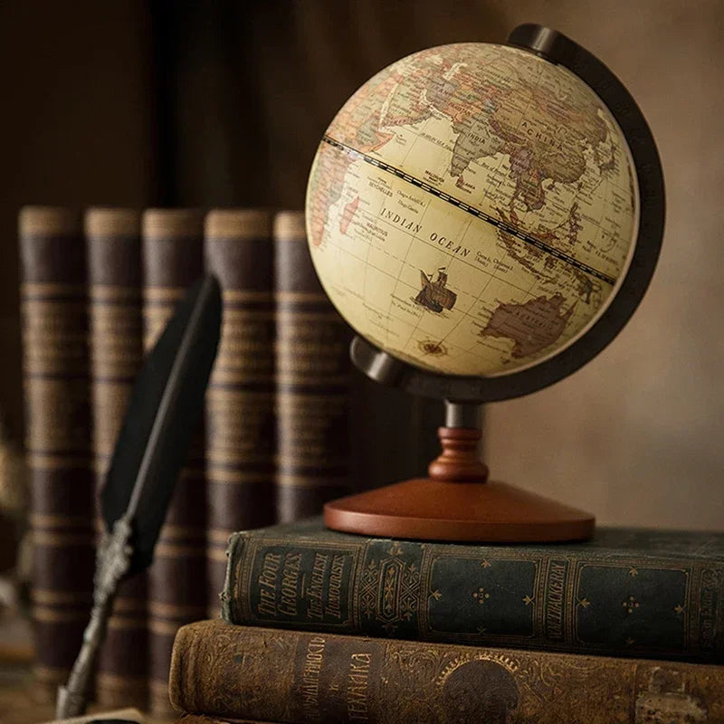 Vintage-Style World Globe – Retro English Map with Wooden Base for Home & Office Décor