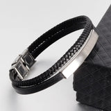 Men's Genuine Leather Bracelet - Stainless Steel Double-Layer Braided Bangle