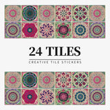 Juego de 24 pegatinas de azulejos de colores claros para pared, papel tapiz para renovación del hogar, cocina, baño, impermeables, autoadhesivas