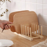 🔹 Soporte de madera multifuncional: organizador de tapas para platos, tazas y libros 🔹