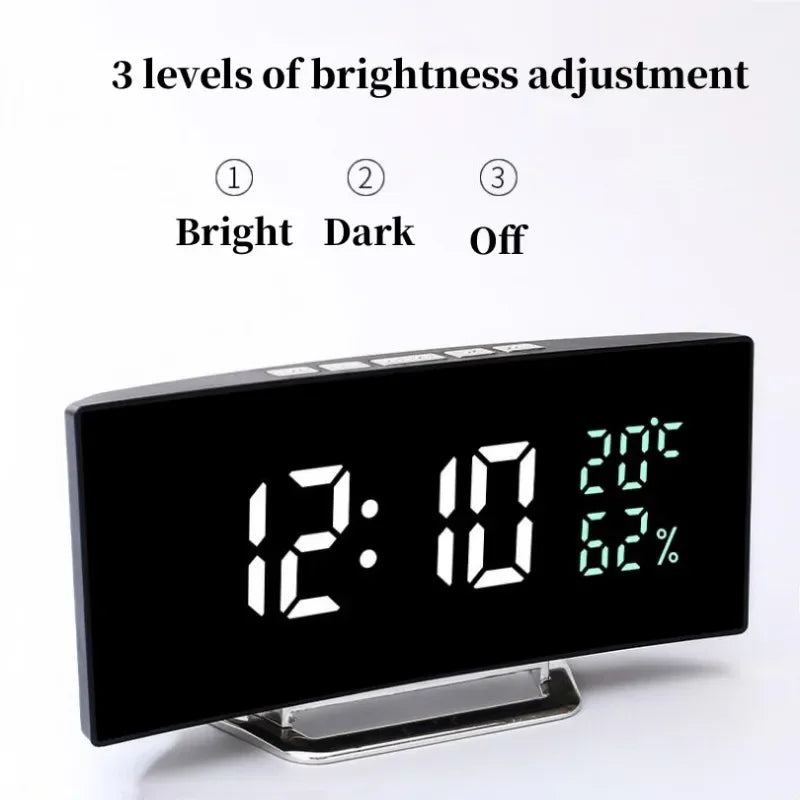 LED Digital Alarm Clock with Temperature & Humidity Display, 3 Alarms, Auto Brightness