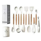 Juego de utensilios de cocina de silicona de 12 piezas | Herramientas de cocina con espátula y cucharas medidoras