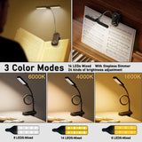 Rechargeable LED Reading Light with 3 Colors & 8 Brightness Levels - Dual Head Clip-On Book Light