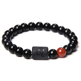 Black Onyx Zodiac Sign Bracelet – 12 Constellation Beaded Charm for Men & Women