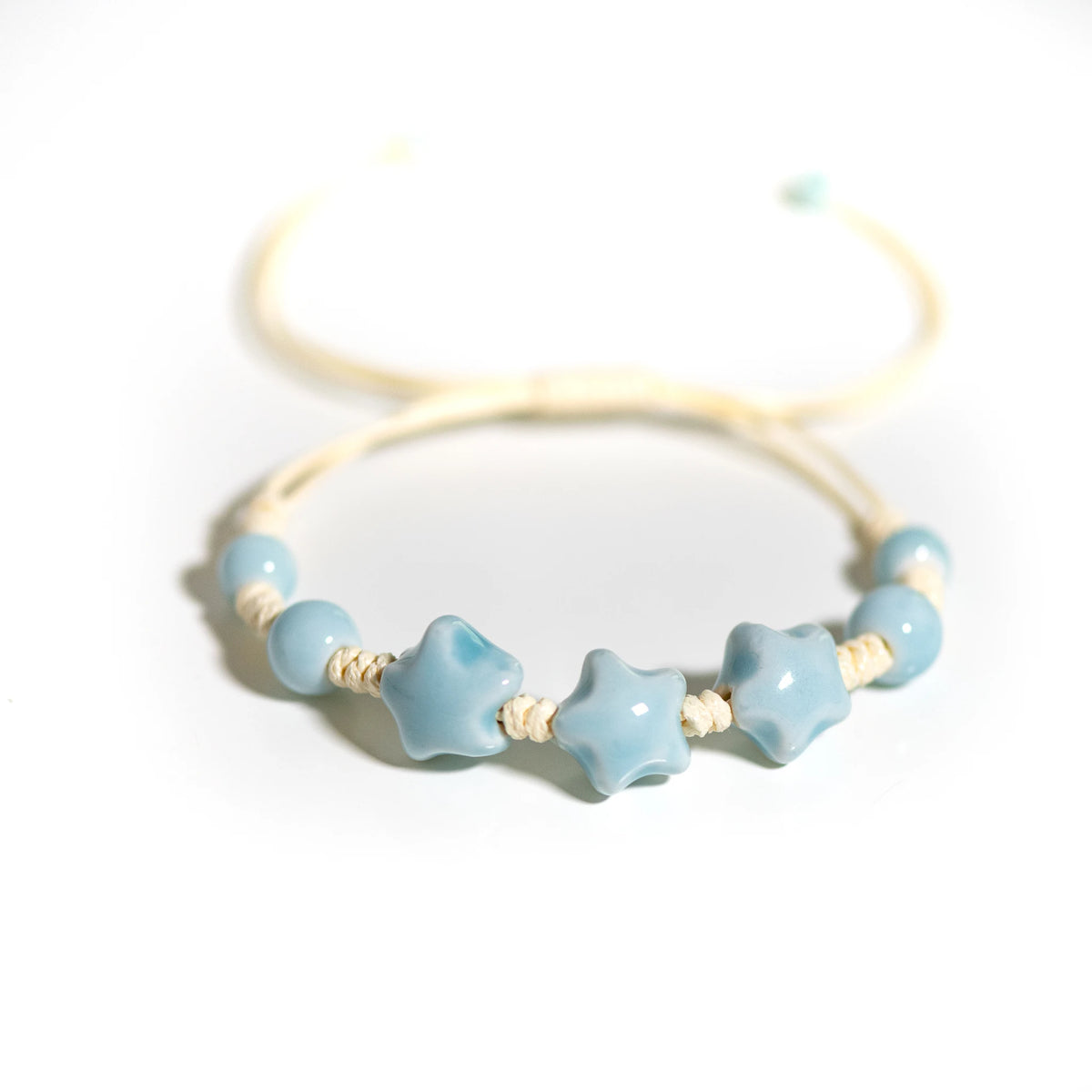 Handmade Ceramic Star Bracelet for Women – Adjustable Wax Cord Strand Jewelry