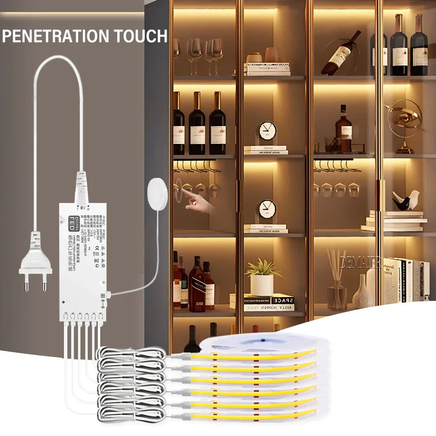 Tira de luces LED táctiles regulables para debajo de los gabinetes con sensor de movimiento: perfecta para armarios, guardarropas y estanterías