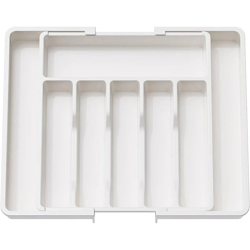 Organizador de cubiertos expandible con cajón: bandeja ajustable para guardar utensilios y cubiertos