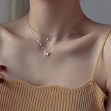Collar con colgante de mariposa de doble capa: cadena de clavícula de moda para mujer