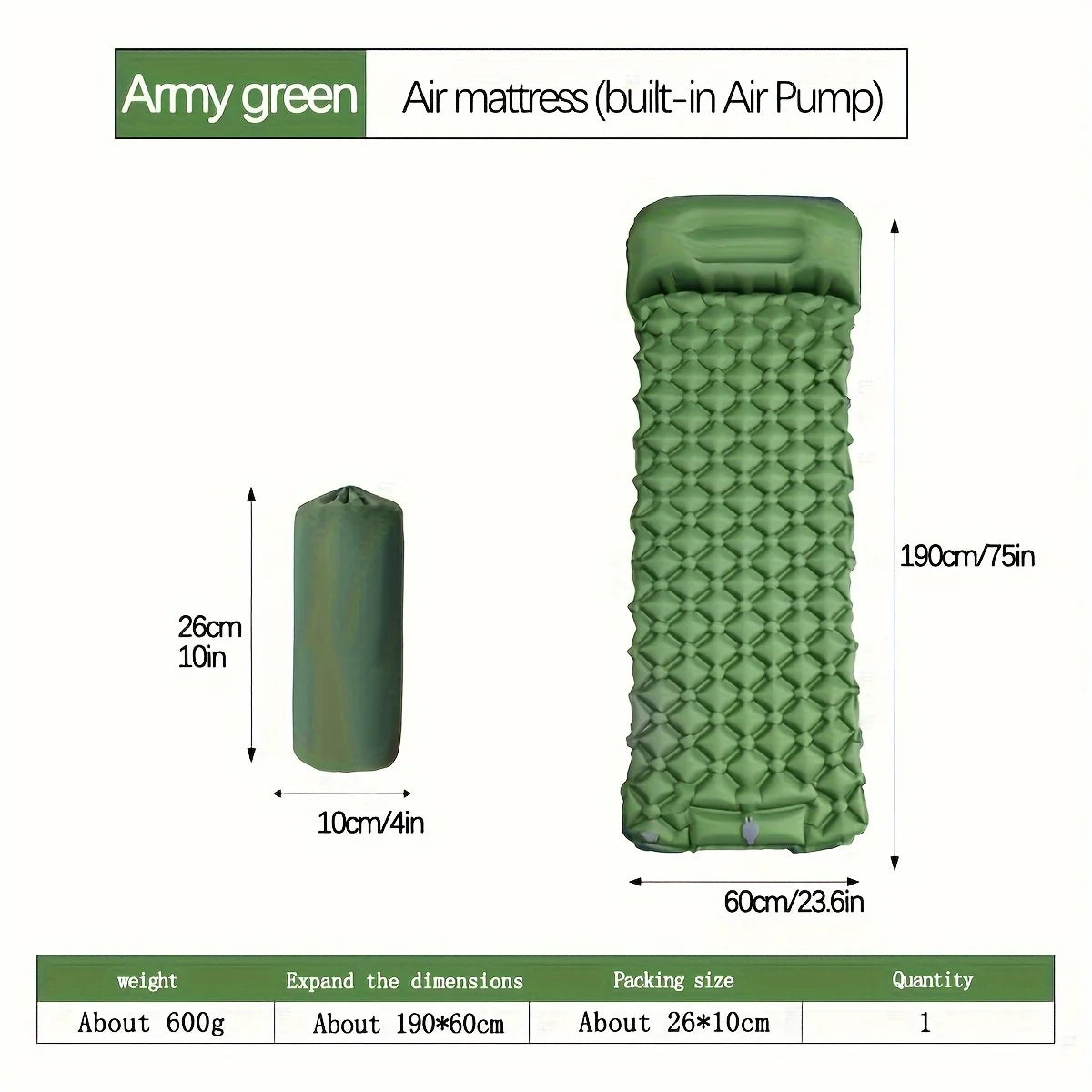 Ultralight Inflatable Camping Mattress with Built-In Pillows – Compact Sleeping Pad for Hiking, Trekking & Travel