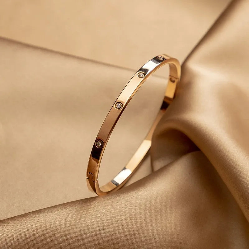 Gold Love Bangle Bracelet – Unisex Sparkling Trendy Wristwear