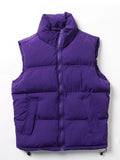 Winter Korean Men's Vests Stand Collar Zip Pockets Silk-Like Cotton Padded Sleeveless Waistcoat Jacket Thick Thermal Gilet Coats