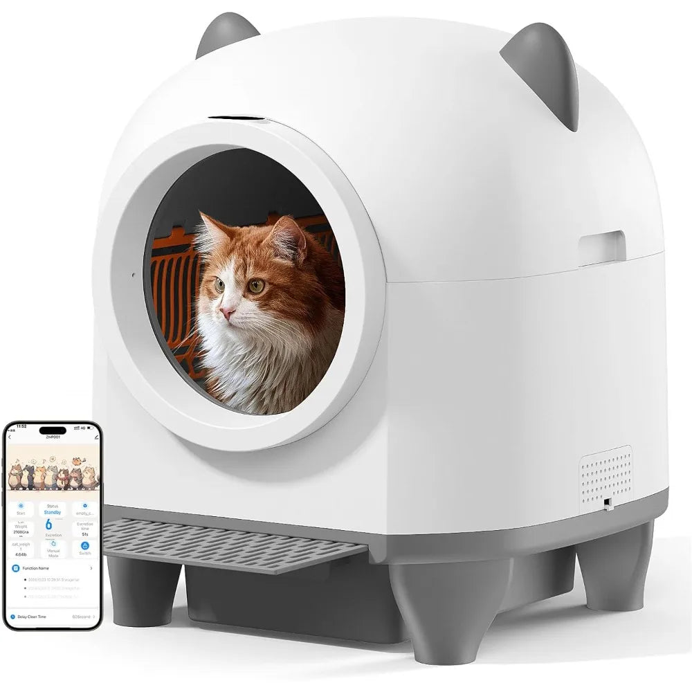 Caja de arena para gatos con autolimpieza automática: inodoro inteligente para varios gatos de 80 l controlado por aplicación