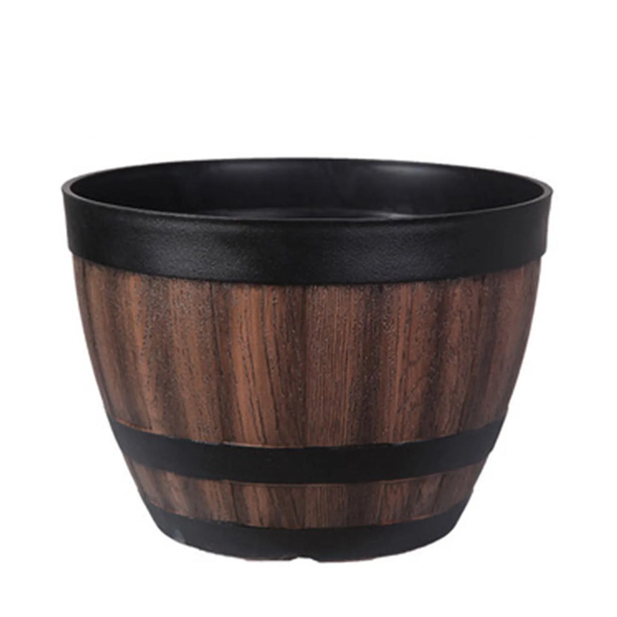 Classic Whiskey Barrel Resin Planter with Drainage Holes for Indoor & Outdoor Use