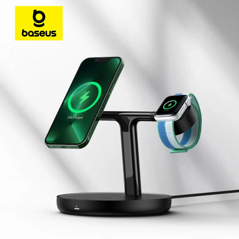 Cargador inalámbrico magnético 3 en 1: soporte de carga rápida de 15 W para iPhone y más