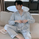 Men’s Silk Satin Pajama Set – Lightweight Luxury Sleepwear with Turn-Down Collar