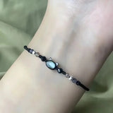 Natural Moonstone & Obsidian Couple Bracelets – Handmade Adjustable Cat Design