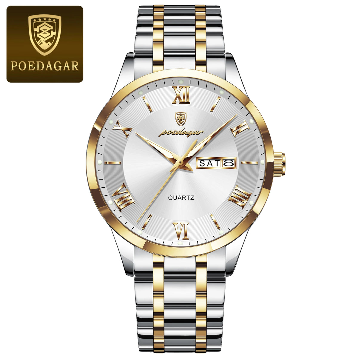 Men's Luxury Stainless Steel Watch – Waterproof, Luminous, Date & Week Display