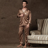 Men’s Floral Satin Pajama Set – Soft Polyester Sleepwear with Button-Down Shirt & Elastic Waist Pants