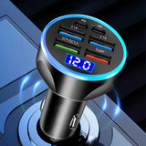 Car Charger Adapter with Digital Display – 4 USB + 2 PD Fast Charging Ports