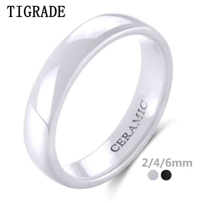 Anillo minimalista de cerámica blanca: elegante alianza de boda y compromiso para hombres y mujeres