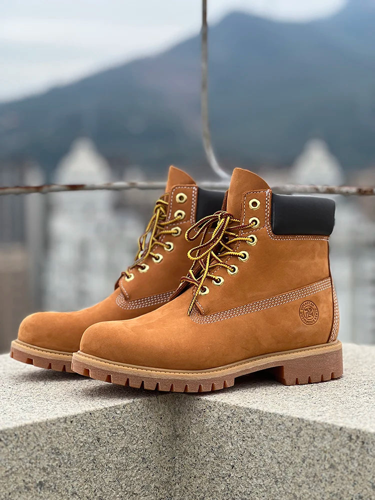 Men’s Waterproof Genuine Leather Winter Boots – Ankle-High Outdoor Boots with Anti-Slip Sole