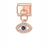 Moon Charm Stainless Steel Bracelet Link with CZ Accents