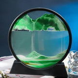 Reloj de arena redondo de cristal con forma de paisaje de las profundidades marinas: imagen artística de arena en movimiento en 3D
