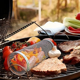 Stainless Steel Rolling Grill Basket - Portable BBQ Mesh for Outdoor Camping & Picnics
