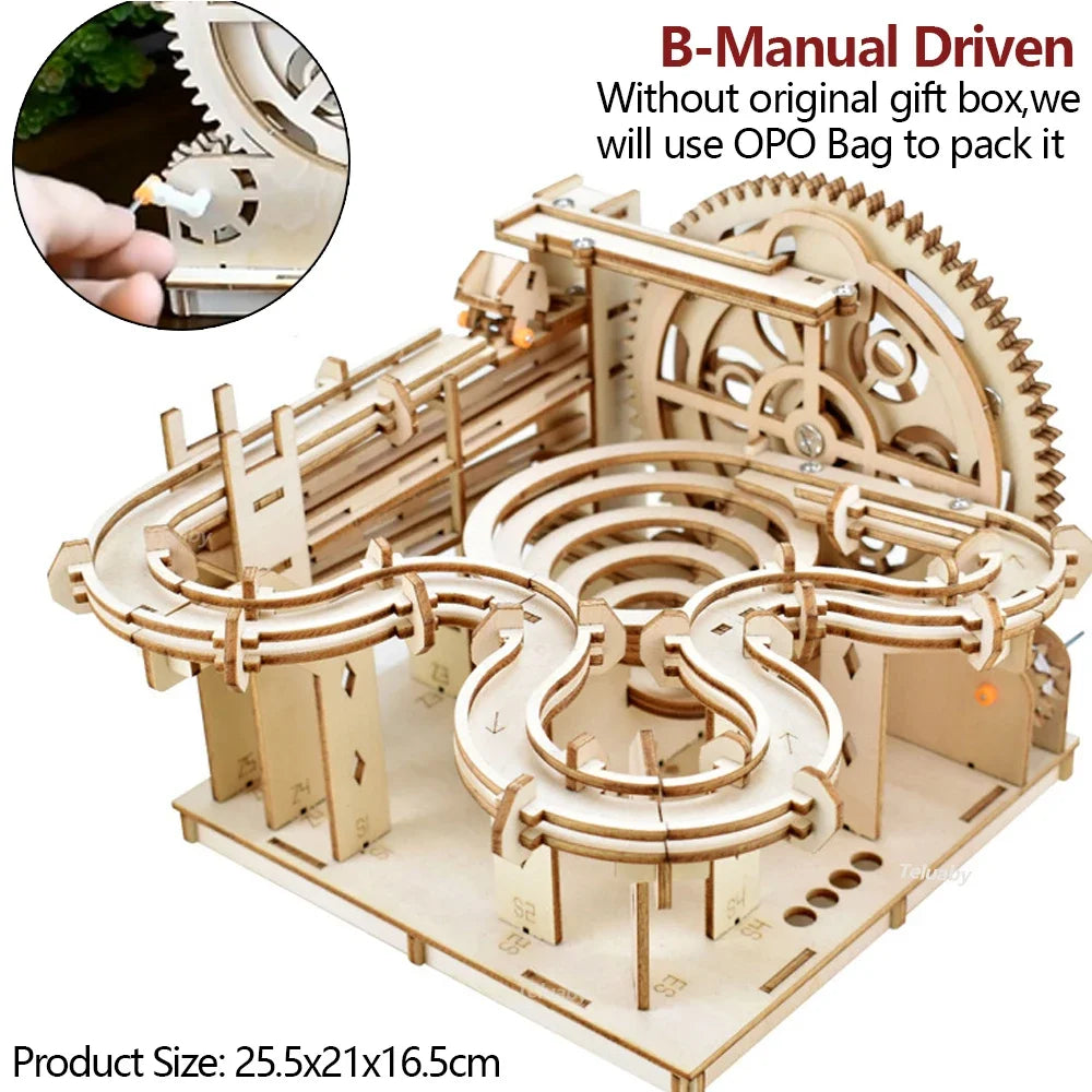 3D Wooden Marble Run Puzzle Kit – DIY Mechanical Model for Kids & Adults